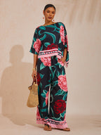 Bell Flower Satin Wide-Leg Pants in Black Pink by Aurelia Sun
