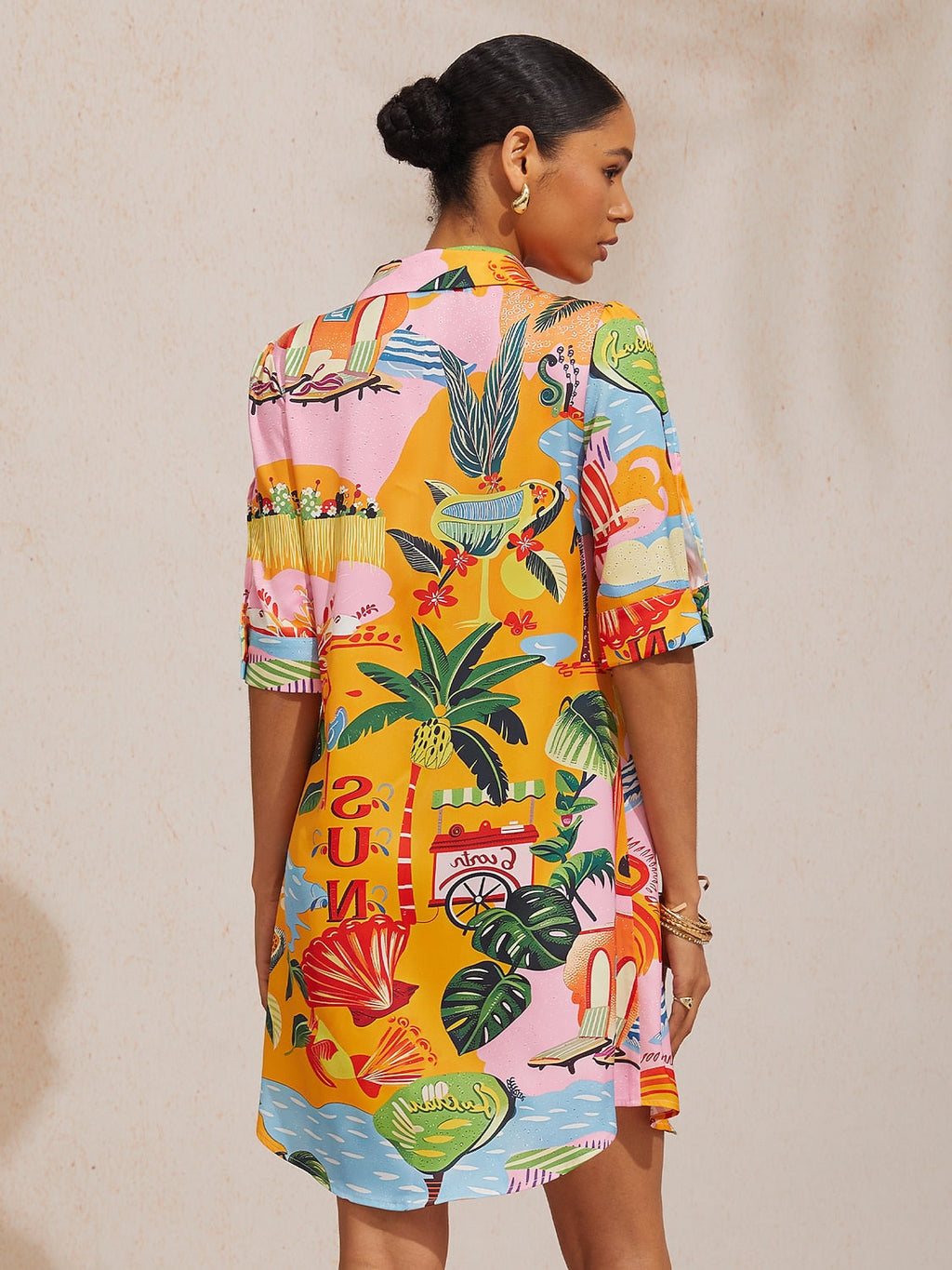 Santorini Scenic Satin Midi Shirt Dress in Jet Black by Aurelia Sun