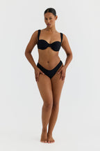 Solenne Pleated Underwire Bikini Top – Black – Black