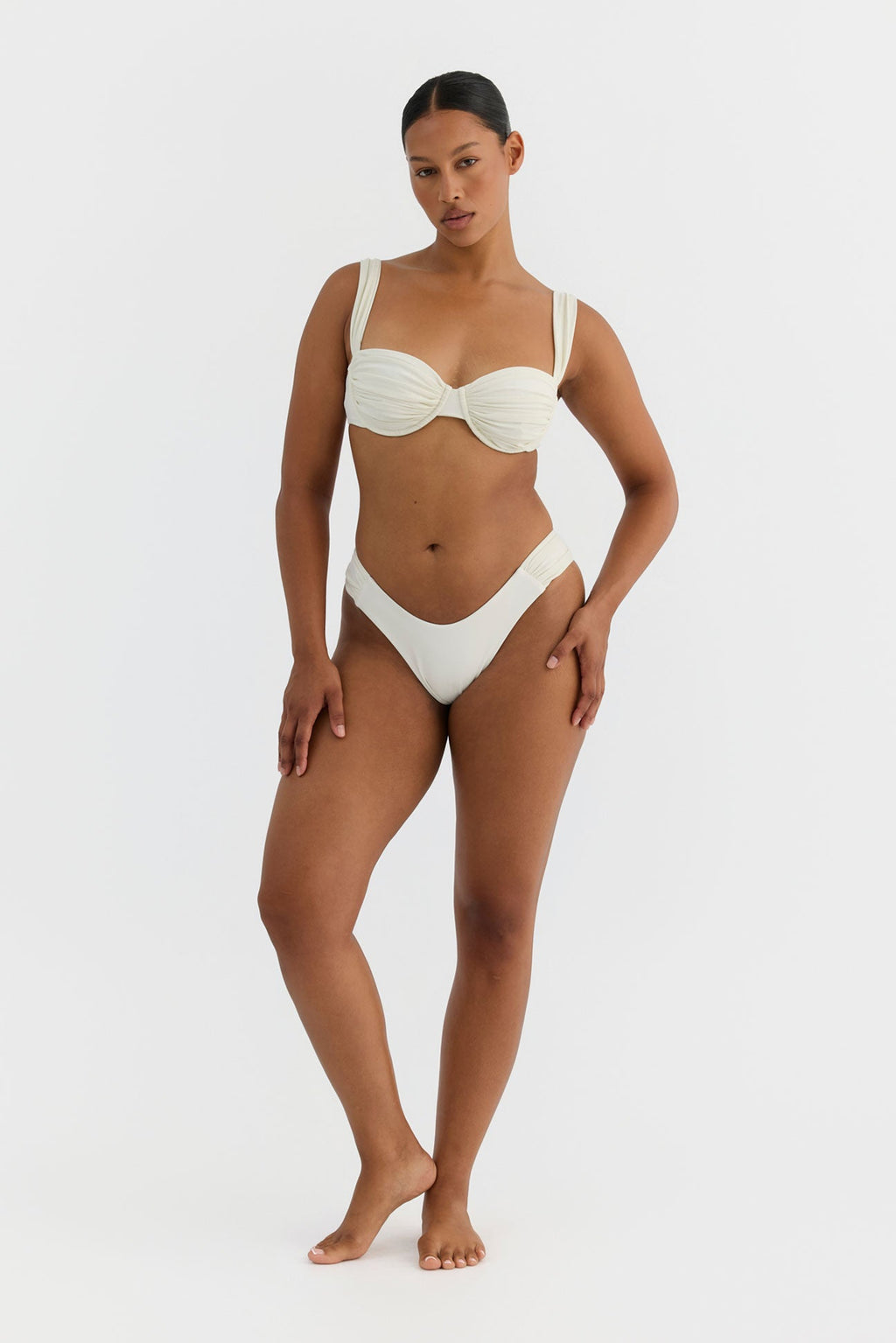Isla Ruched High-Cut Bikini Bottom – Ivory