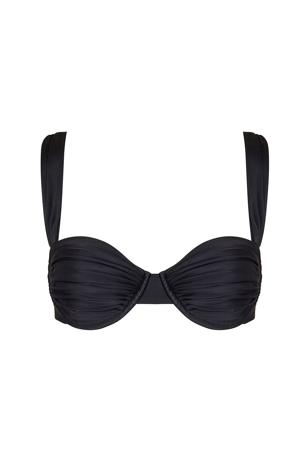 Solenne Pleated Underwire Bikini Top – Black – Black
