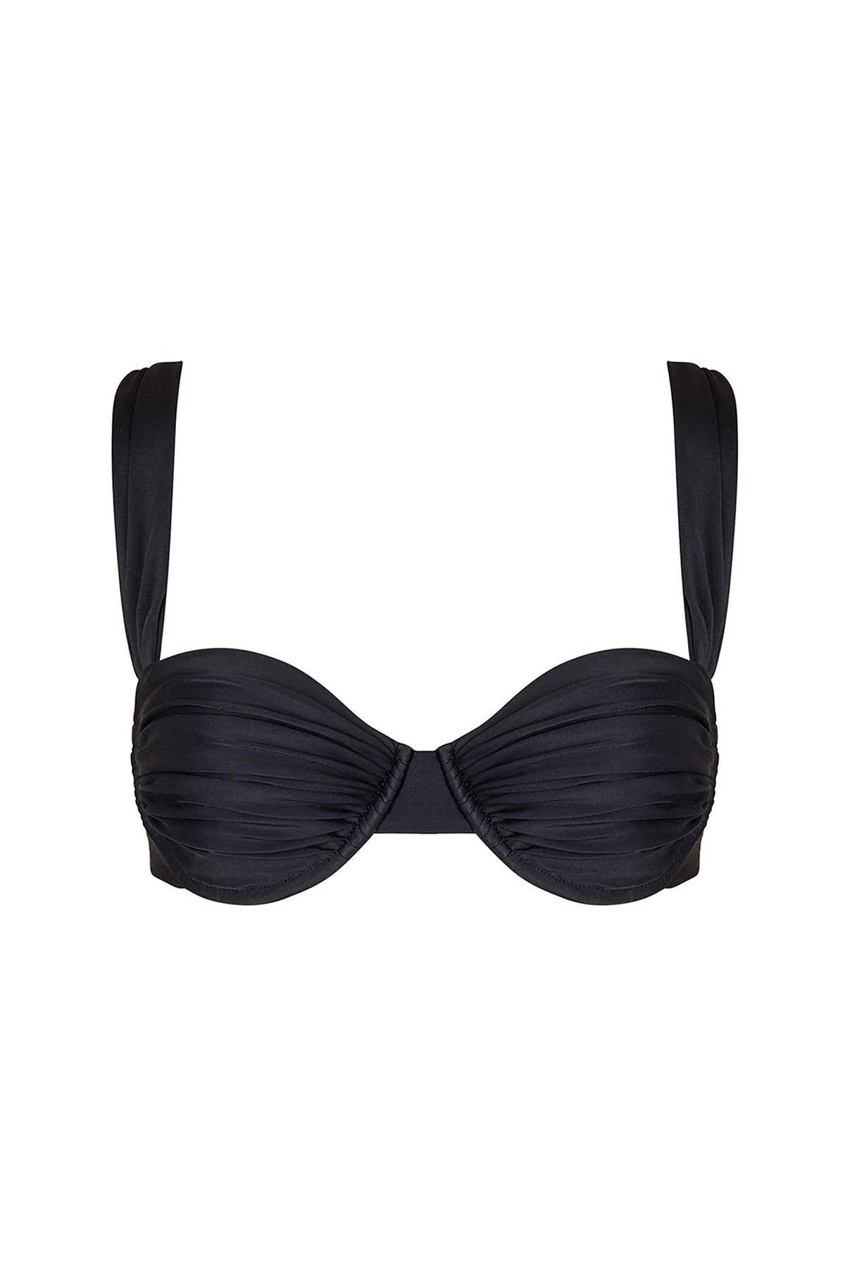 Solenne Pleated Underwire Bikini Top – Black – Black