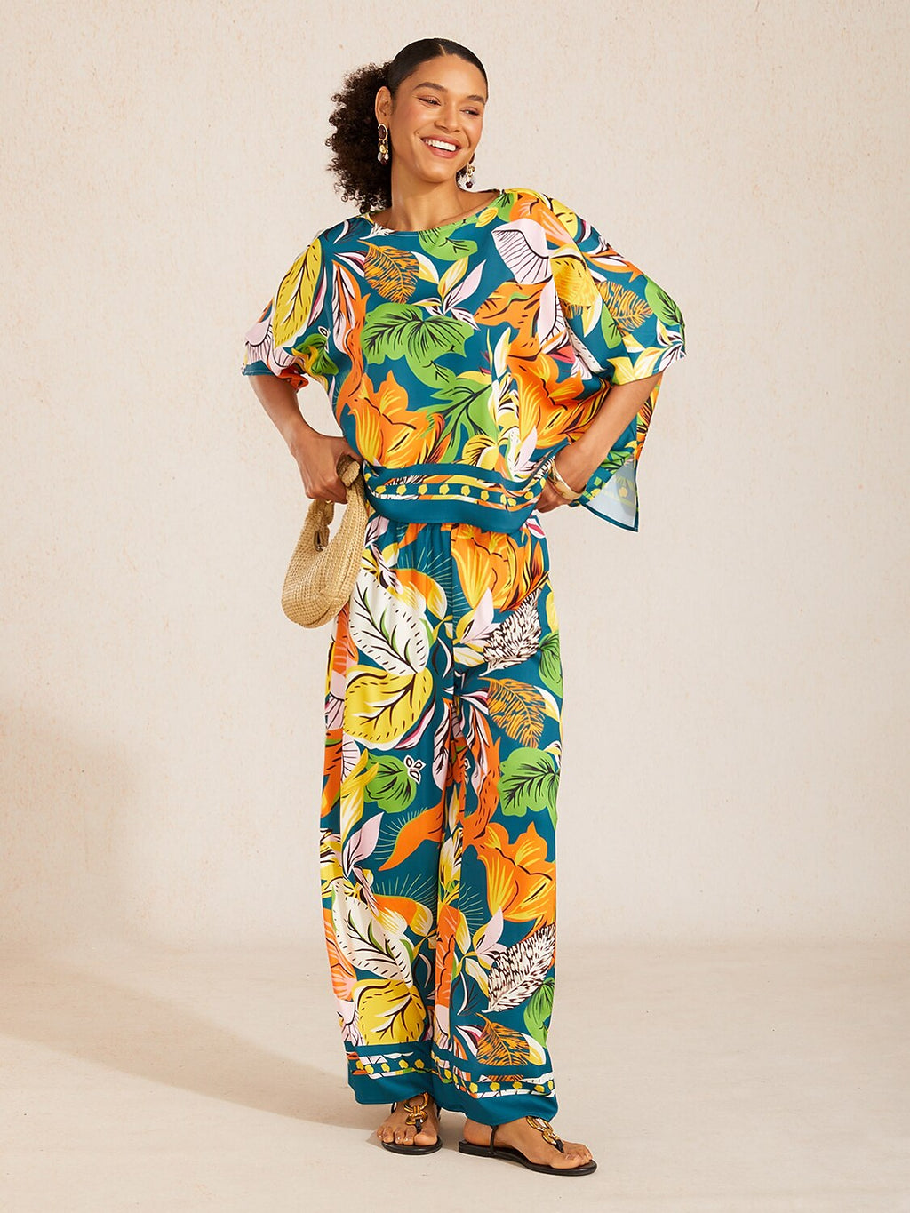 Bell Flower Satin Wide-Leg Pants in Light Yellow by Aurelia Sun