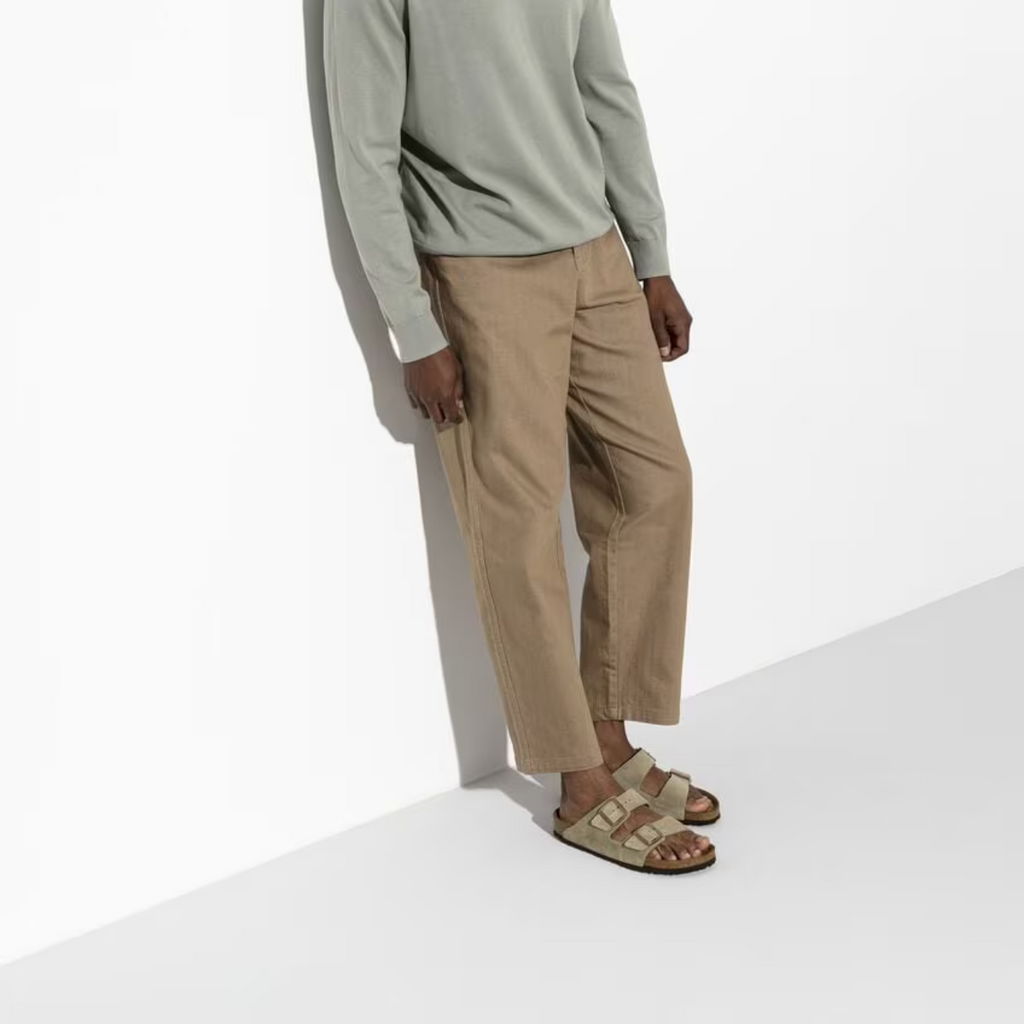 Taupe Suede Double-Strap Footbed Sandals