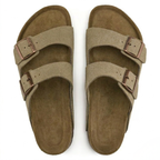 Taupe Suede Double-Strap Footbed Sandals