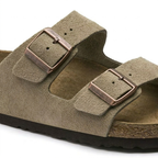 Taupe Suede Double-Strap Footbed Sandals