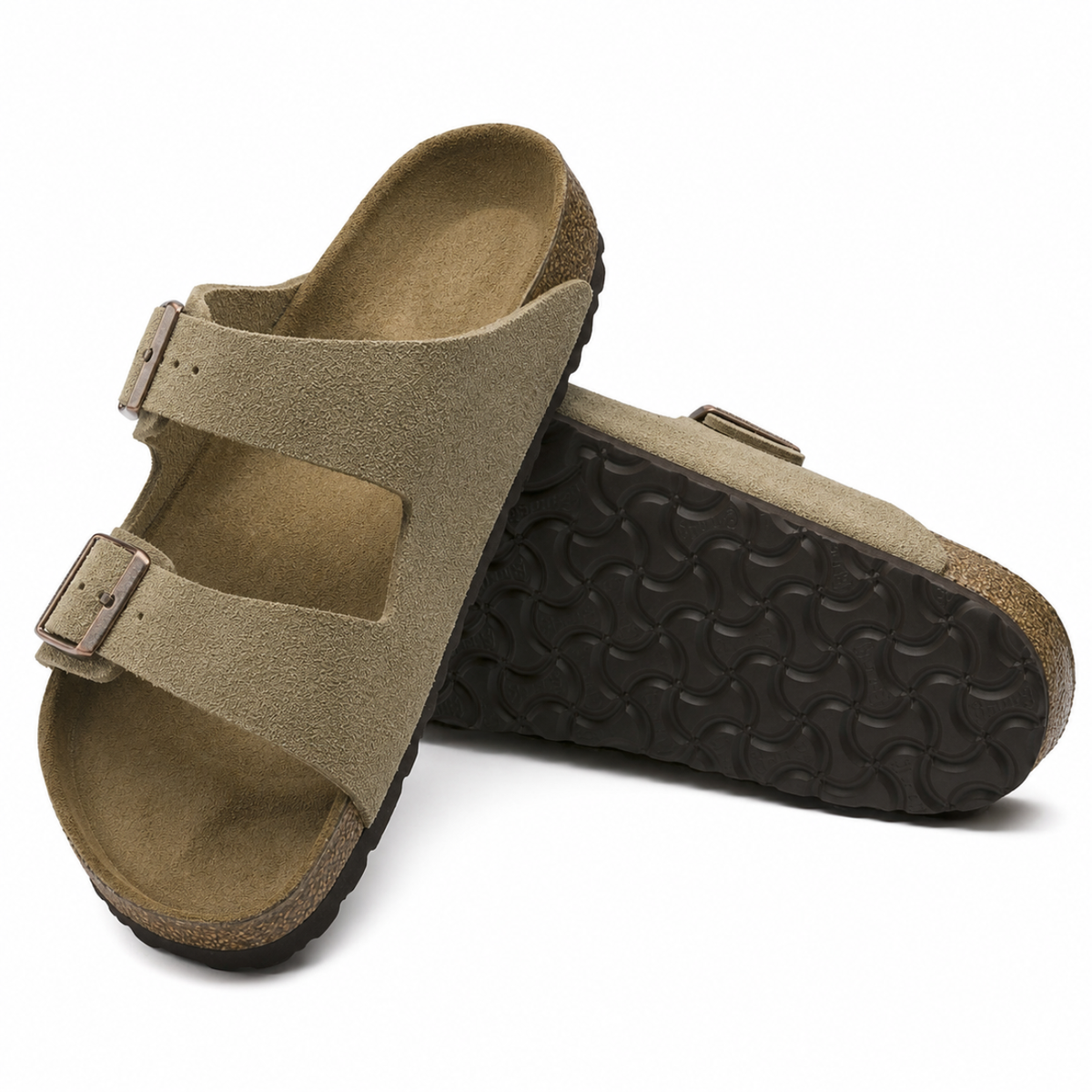 Taupe Suede Double-Strap Footbed Sandals