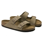 Taupe Suede Double-Strap Footbed Sandals