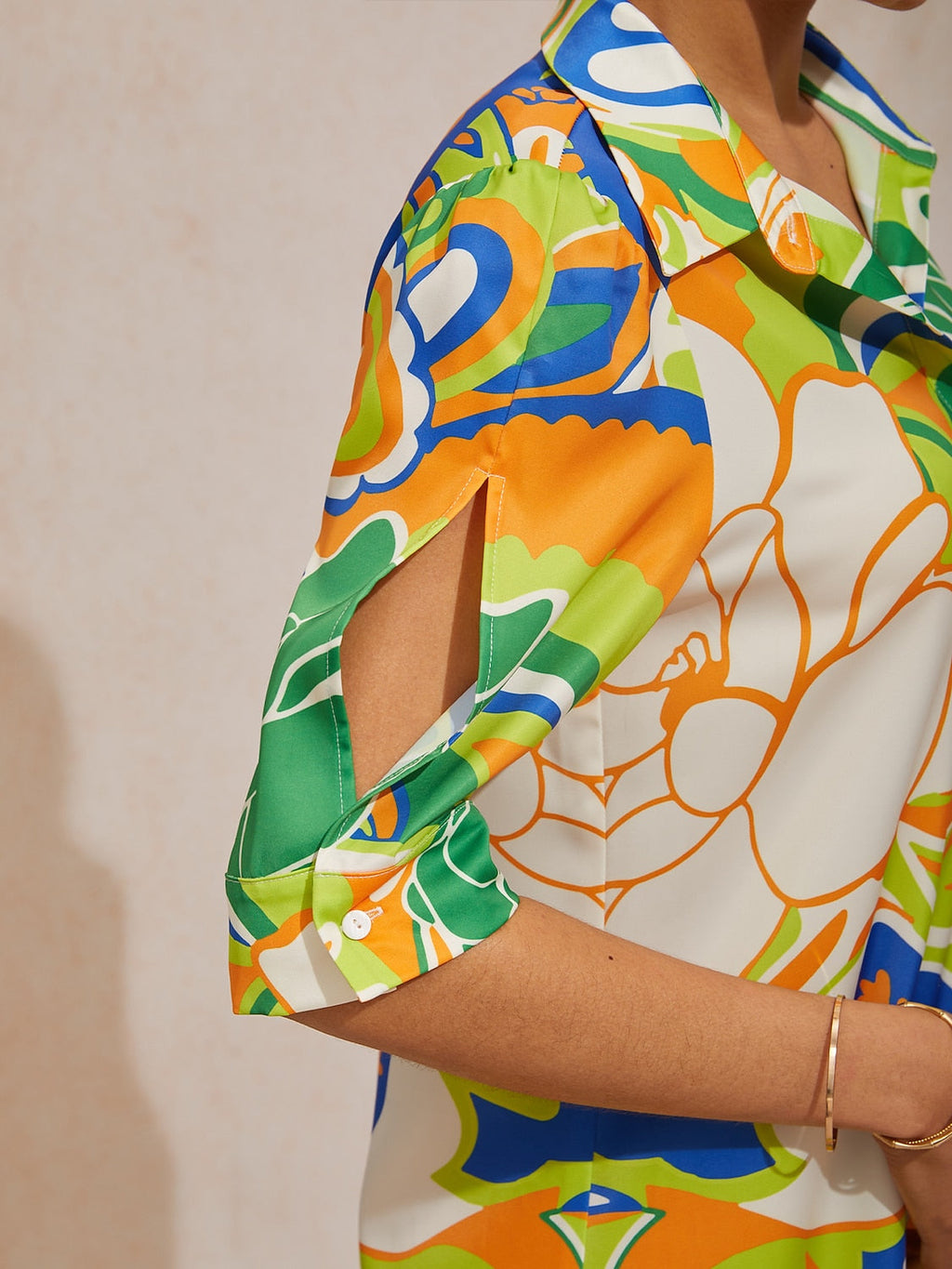 Santorini Scenic Satin Midi Shirt Dress in Burnt Orange by Aurelia Sun
