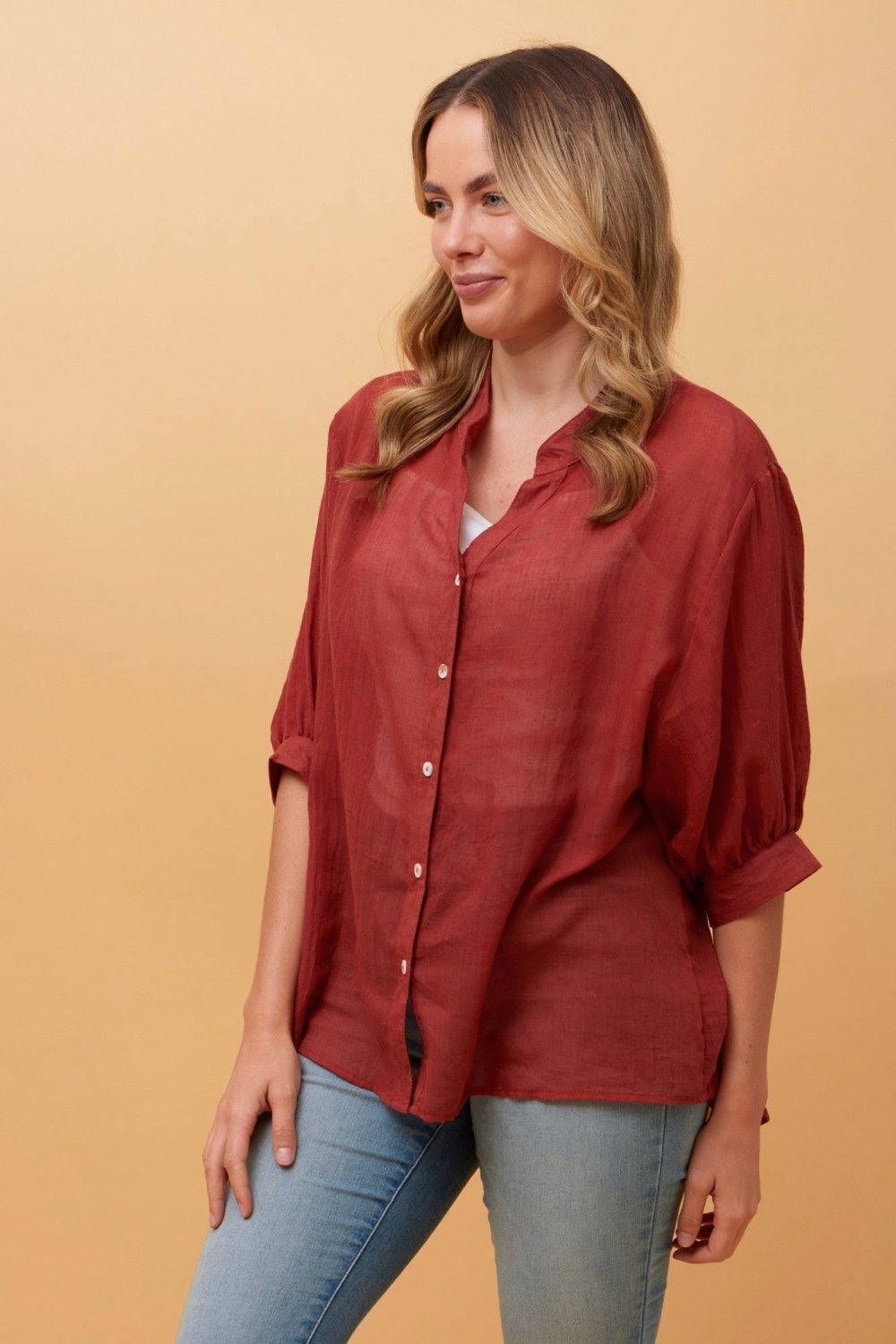 Belina Relaxed Solid Shirt - Aurelia Sun