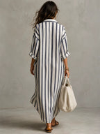Women's Relaxed Maxi Dress with Pockets – Blue