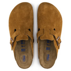 Taupe Suede Buckle Footbed Clogs