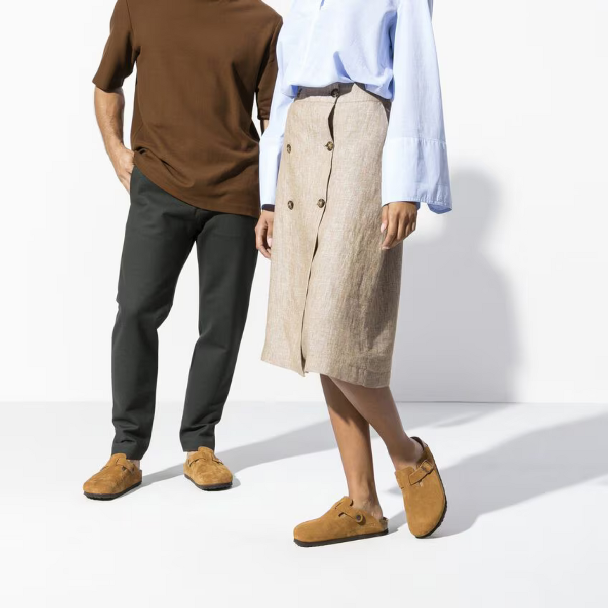 Taupe Suede Buckle Footbed Clogs