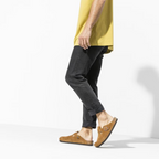 Taupe Suede Buckle Footbed Clogs