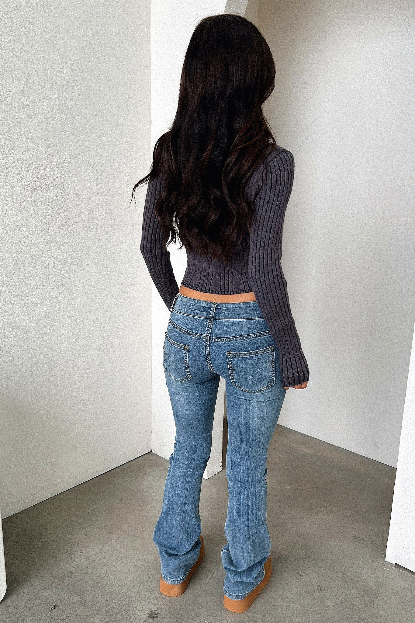 Embroidered Low-Rise Flare Jeans — Blue