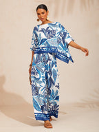 Hibiscus Satin Wide-Leg Pants in Sky Blue by Aurelia Sun