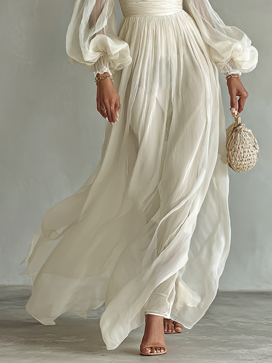 Evelyn Chiffon Square Neck Maxi Dress by Aurelia Sun