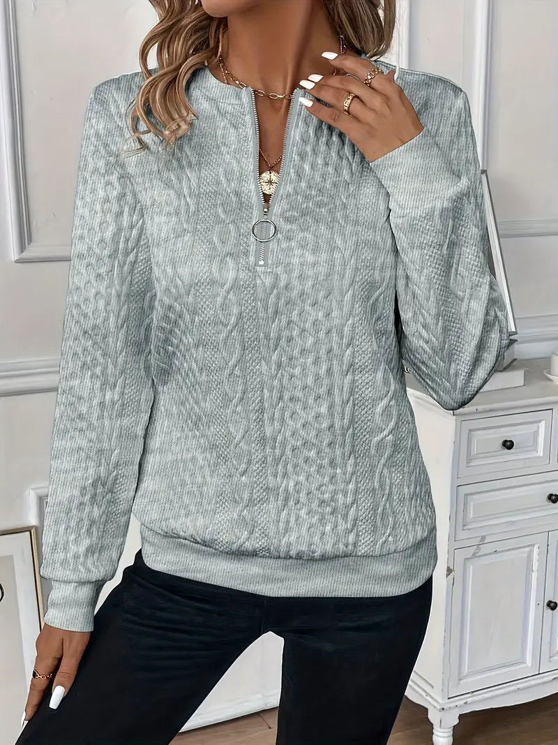 Amy Zip-Neck Knit Sweater – Black