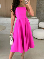 Women's Strapless Ruched Midi Dress – Pink