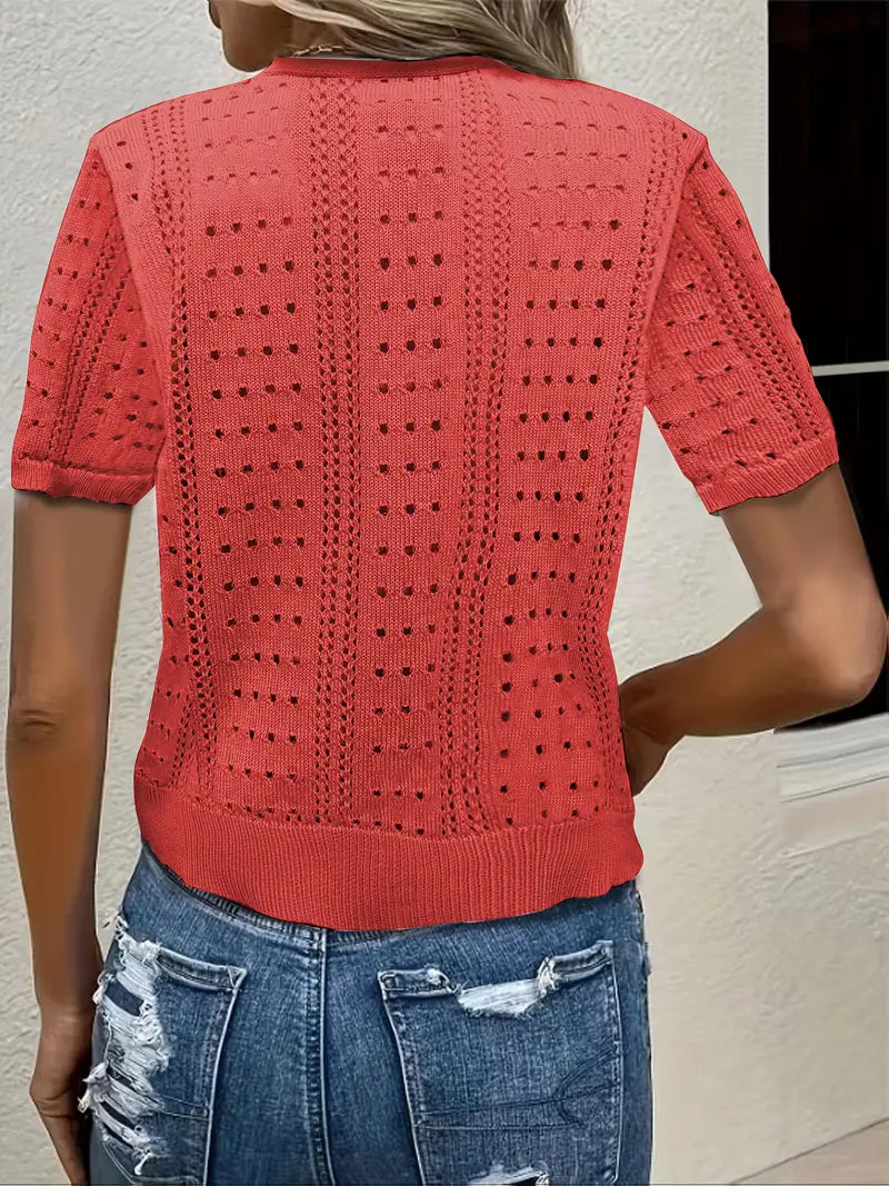 Elena Open-Knit Cardigan – Red