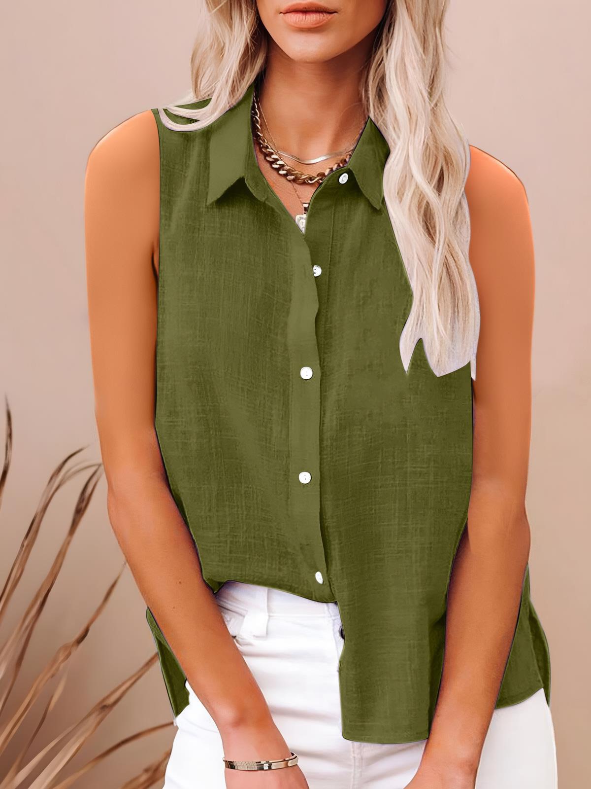 Women's Cotton Linen Sleeveless Blouse – Black