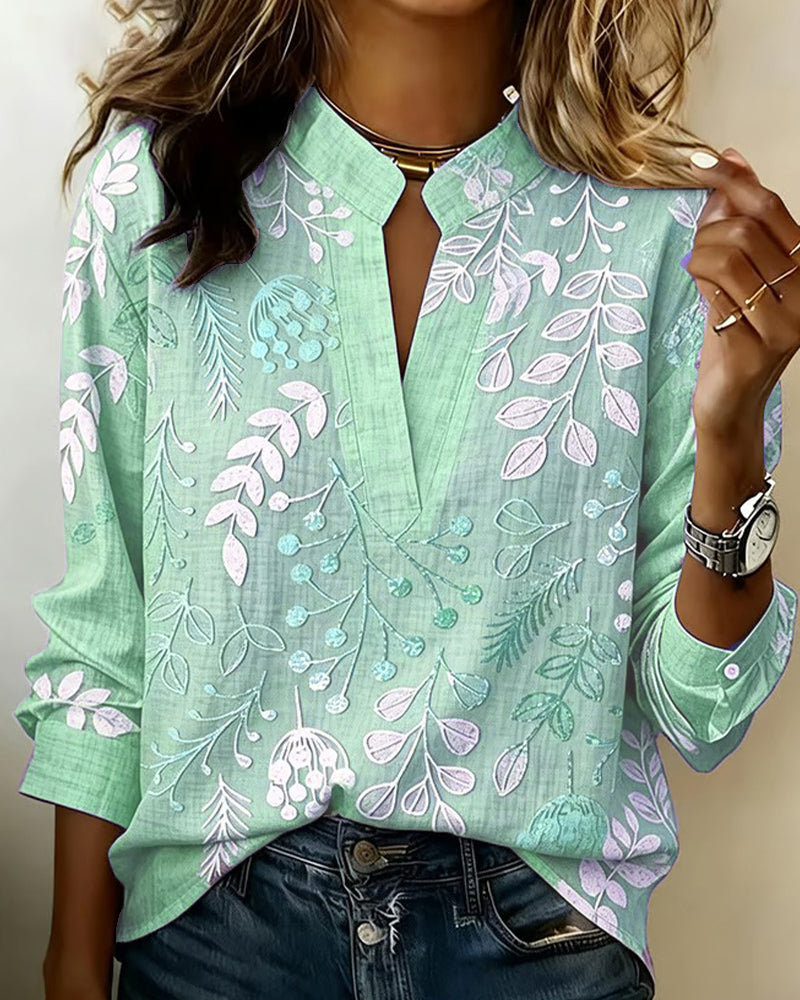 Brielle Soft-Touch Floral Blouse – Green/Grey