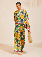Hibiscus Satin Wide-Leg Pants in Light Green by Aurelia Sun