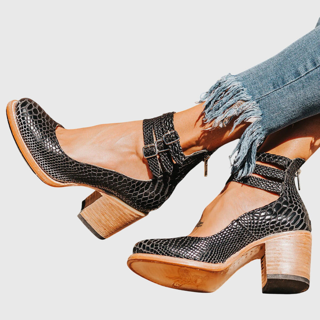 Nina Snake Print Heeled Sandals in Light brown by Aurelia Sun