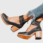 Nina Snake Print Heeled Sandals in Light brown by Aurelia Sun