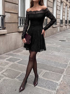Women's Lace Off-Shoulder Mini Dress – Black