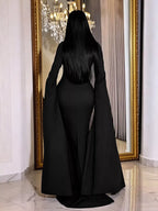 Women's Rhinestone Cape Maxi Dress – Black