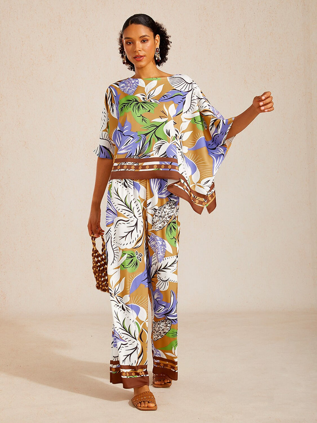 Bell Flower Satin Wide-Leg Pants in Oriental Blue by Aurelia Sun