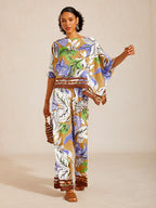 Bell Flower Satin Wide-Leg Pants in Oriental Blue by Aurelia Sun