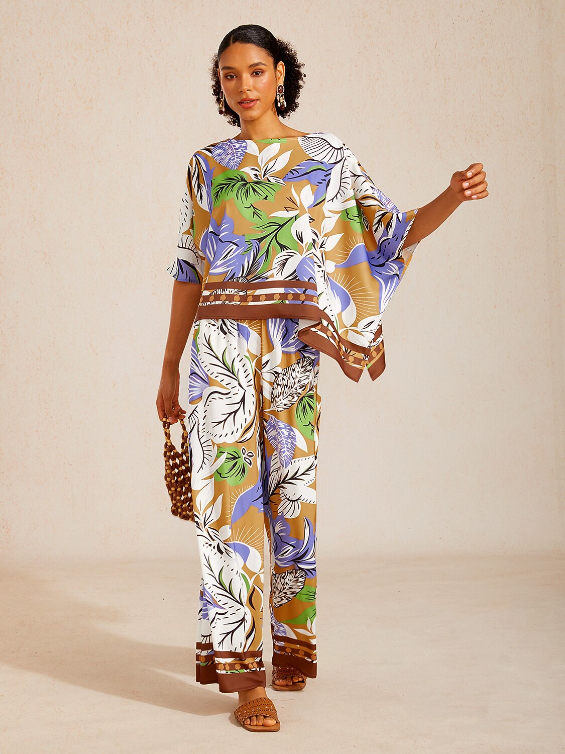 Bell Flower Satin Wide-Leg Pants in Oriental Blue by Aurelia Sun