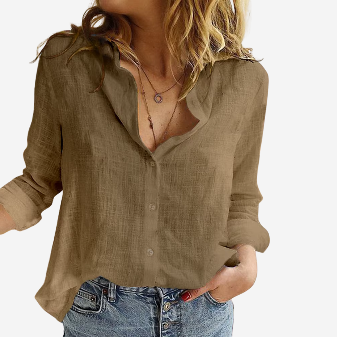 Relaxed Linen-Blend Button-Up Shirt