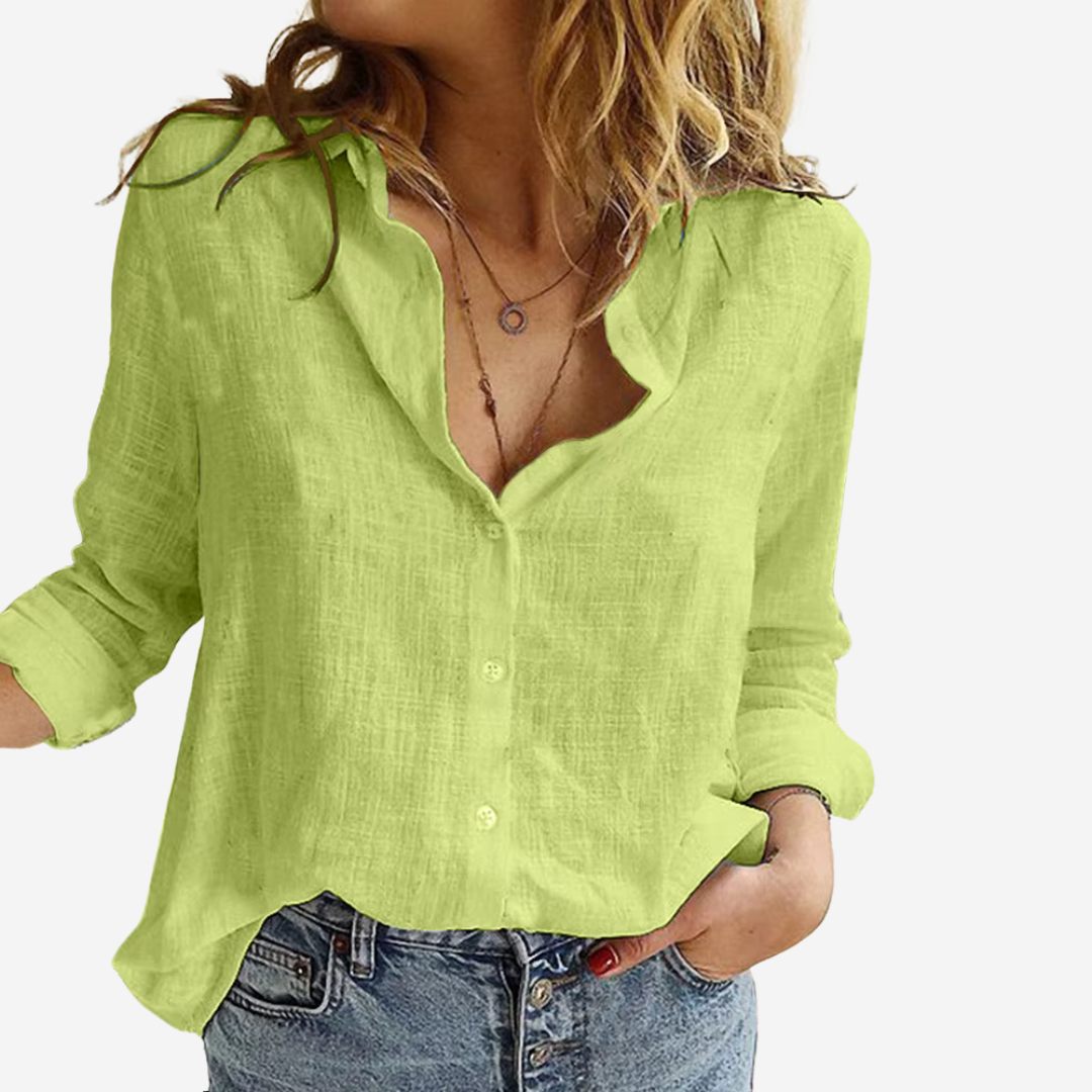 Relaxed Linen-Blend Button-Up Shirt
