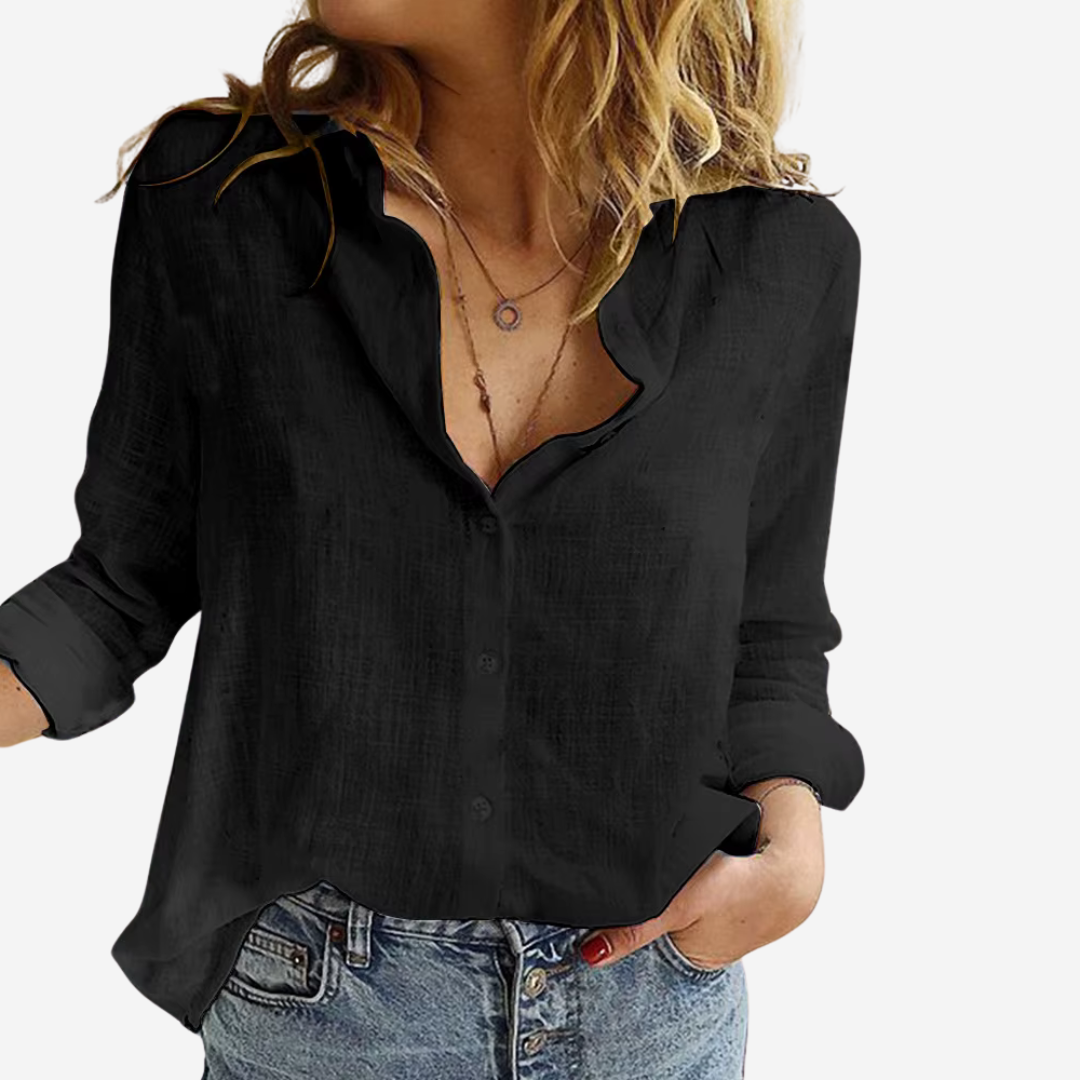 Relaxed Linen-Blend Button-Up Shirt