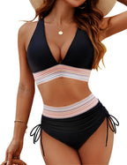Women's Ruched Push-Up Bikini Set – Black