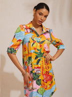 Santorini Scenic Satin Midi Shirt Dress in Jet Black by Aurelia Sun