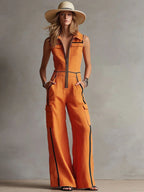 Colour Block Cargo Wide Leg Jumpsuit - Aurelia Sun
