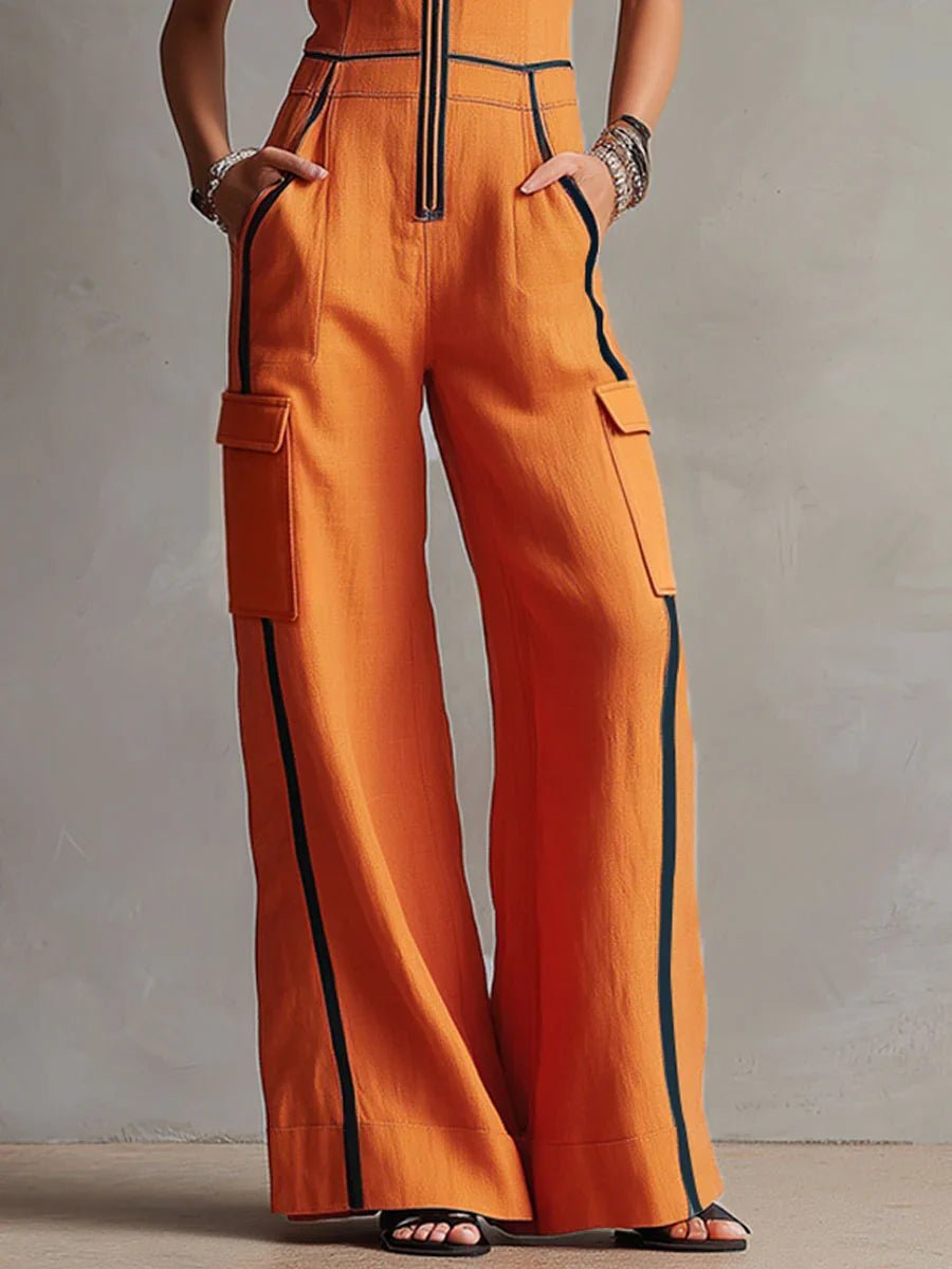 Colour Block Cargo Wide Leg Jumpsuit - Aurelia Sun