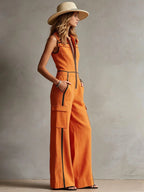 Colour Block Cargo Wide Leg Jumpsuit - Aurelia Sun