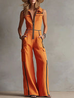 Colour Block Cargo Wide Leg Jumpsuit - Aurelia Sun