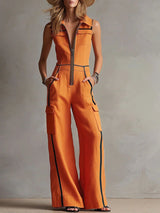 Colour Block Cargo Wide Leg Jumpsuit