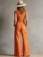 Colour Block Cargo Wide Leg Jumpsuit - Aurelia Sun