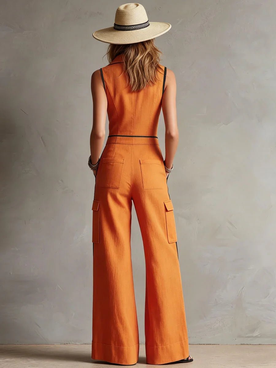 Colour Block Cargo Wide Leg Jumpsuit - Aurelia Sun