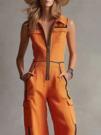 Colour Block Cargo Wide Leg Jumpsuit - Aurelia Sun