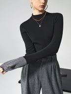 Contrast-Cuff Mock-Neck Sweater