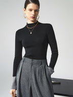 Contrast-Cuff Mock-Neck Sweater