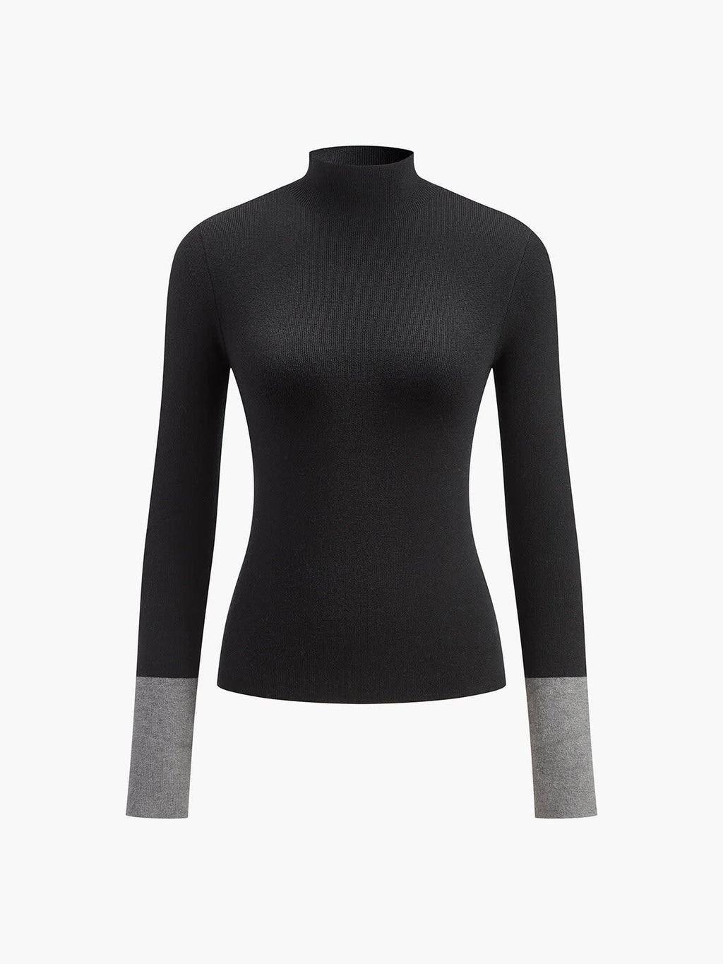 Contrast-Cuff Mock-Neck Sweater